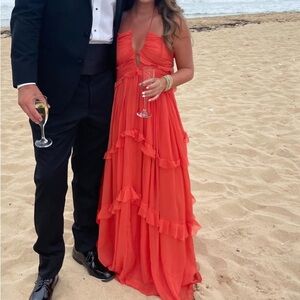 ASOS Red Ruffled Tiered Halter Maxi Dress